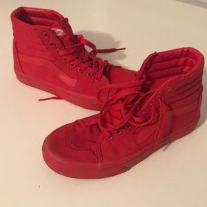 Basically new all red high top vans size 5men 6.5w